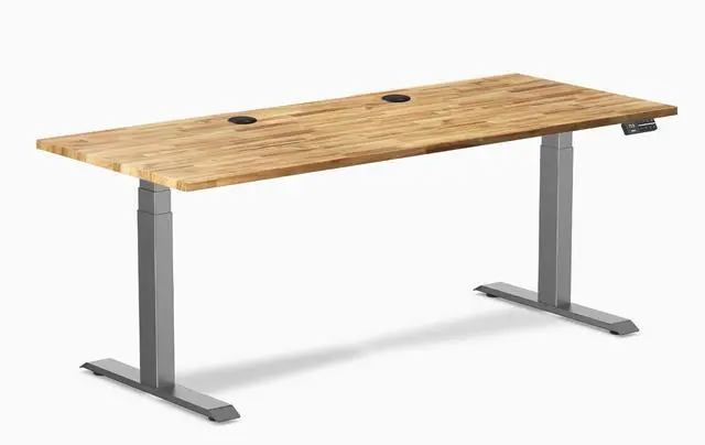 Alt view image 8 of 13 - Desky Dual Softwood Sit Stand Desk - Acacia / 72 x 30 inches with Grommets / Space Grey