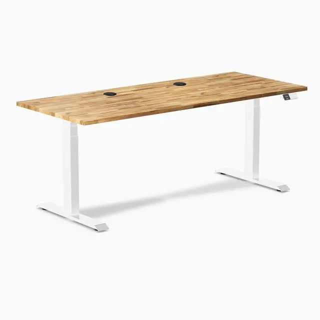 Alt view image 8 of 13 - Desky Dual Softwood Sit Stand Desk - Acacia / 72 x 30 inches with Grommets / White