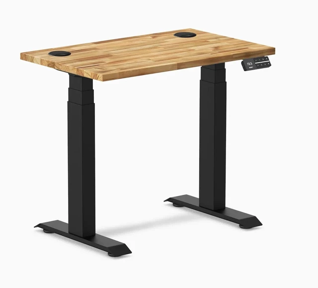 Alt view image 8 of 14 - Desky Dual Mini Softwood Sit Stand Desk - Acacia / 32 x 20 inches with Grommets / Matte Black