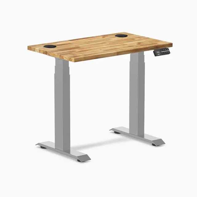 Alt view image 8 of 14 - Desky Dual Mini Softwood Sit Stand Desk - Acacia / 32 x 20 inches with Grommets / Grey