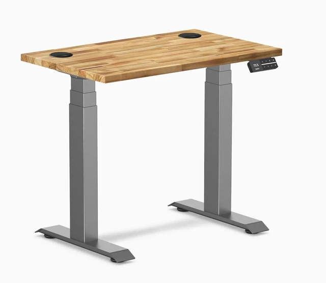 Alt view image 8 of 14 - Desky Dual Mini Softwood Sit Stand Desk - Acacia / 32 x 20 inches with Grommets / Space Grey