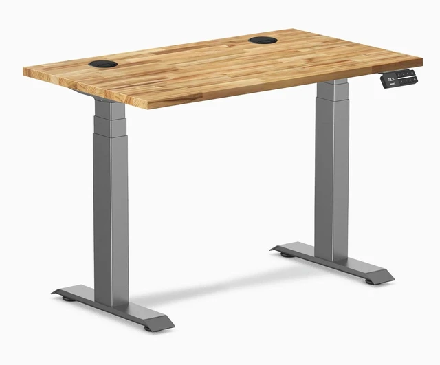 Alt view image 8 of 14 - Desky Dual Mini Softwood Sit Stand Desk - Acacia / 40 x 24 inches with Grommets / Space Grey