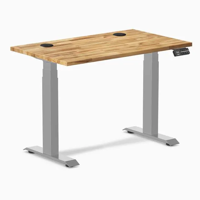 Alt view image 8 of 14 - Desky Dual Mini Softwood Sit Stand Desk - Acacia / 40 x 24 inches with Grommets / Grey