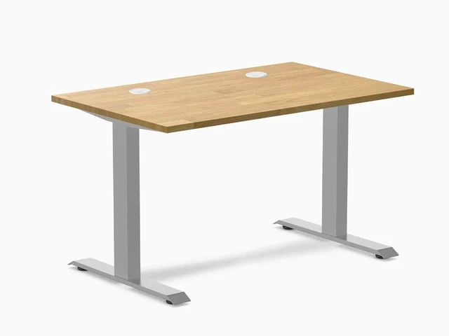 Main image of Desky Zero Rubberwood Office Desk - Light Oak / 48 x 30 in / Grey