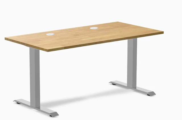 Main image of Desky Zero Rubberwood Office Desk - Light Oak / 48 x 30 in / Grey