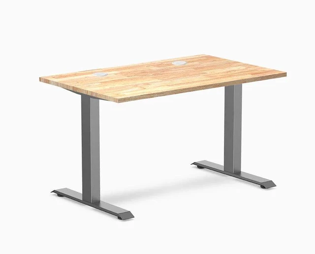 Main image of Desky Zero Rubberwood Office Desk - Natural Timber / 48 x 30 in / Space Gray