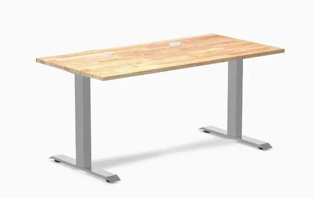 Main image of Desky Zero Rubberwood Office Desk - Natural Timber / 48 x 30 in / Grey