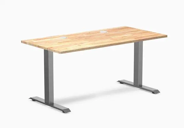 Main image of Desky Zero Rubberwood Office Desk - Natural Timber / 48 x 30 in / Space Gray