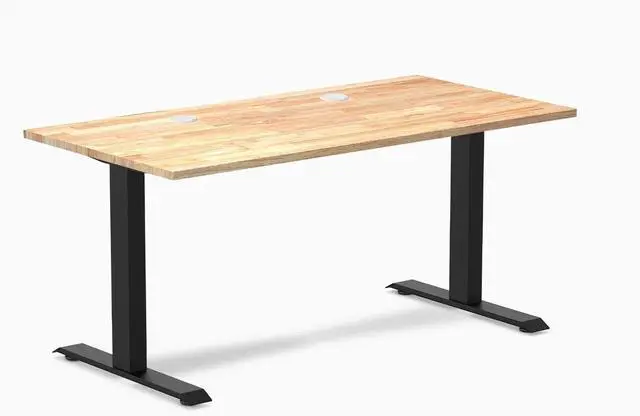 Main image of Desky Zero Rubberwood Office Desk - Natural Timber / 48 x 30 in / Matte Black