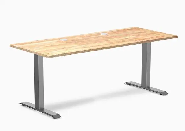 Main image of Desky Zero Rubberwood Office Desk - Natural Timber / 48 x 30 in / Space Gray