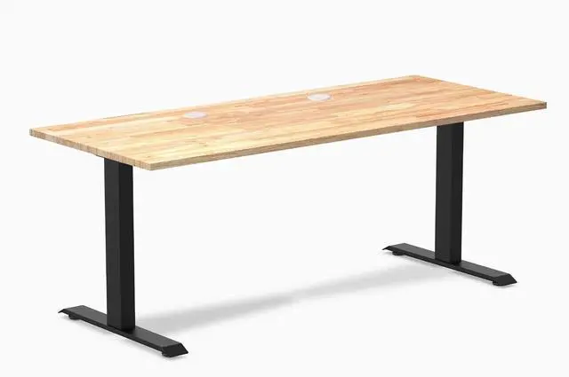Main image of Desky Zero Rubberwood Office Desk - Natural Timber / 48 x 30 in / Matte Black