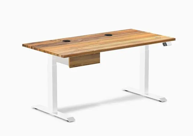 Alt view image 8 of 13 - Desky Dual Hardwood Standing Desk With Drawer - Teak / 60 x 30 inches with Grommets / White
