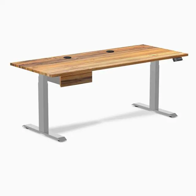 Alt view image 8 of 13 - Desky Dual Hardwood Standing Desk With Drawer - Teak / 72 x 30 inches with Grommets / Grey