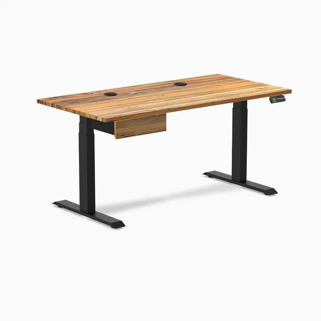 Alt view image 8 of 13 - Desky Dual Hardwood Standing Desk With Drawer - Teak / 60 x 30 inches with Grommets / Matte Black