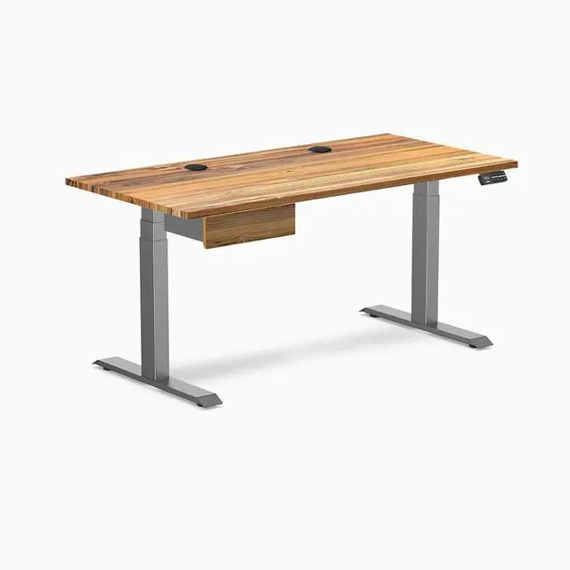 Alt view image 8 of 13 - Desky Dual Hardwood Standing Desk With Drawer - Teak / 60 x 30 inches with Grommets / Space Grey