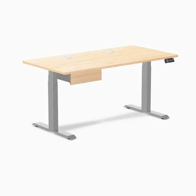 Alt view image 8 of 13 - Desky Dual Hardwood Standing Desk With Drawer - Maple / 60 x 30 inches with Grommets / Grey