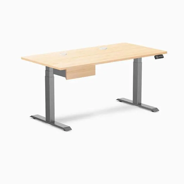 Alt view image 8 of 13 - Desky Dual Hardwood Standing Desk With Drawer - Maple / 60 x 30 inches with Grommets / Space Grey