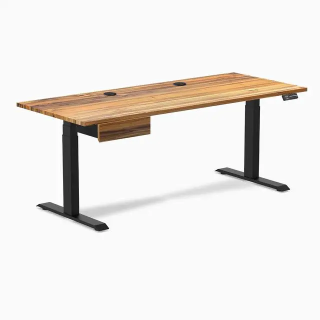 Alt view image 8 of 13 - Desky Dual Hardwood Standing Desk With Drawer - Teak / 72 x 30 inches with Grommets / Matte Black