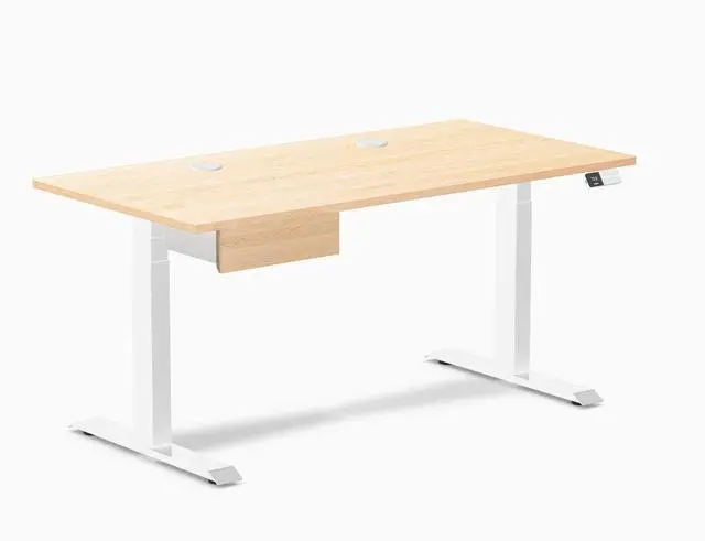 Alt view image 8 of 13 - Desky Dual Hardwood Standing Desk With Drawer - Maple / 60 x 30 inches with Grommets / White
