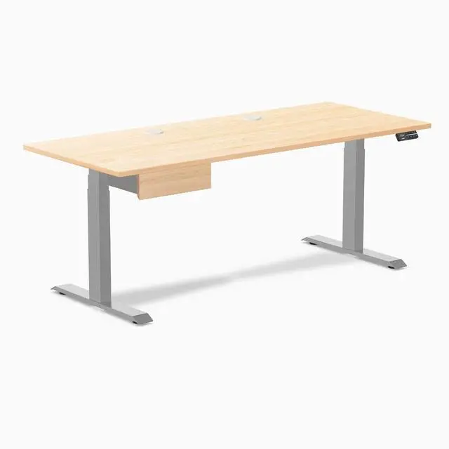 Alt view image 8 of 13 - Desky Dual Hardwood Standing Desk With Drawer - Maple / 72 x 30 inches with Grommets / Grey