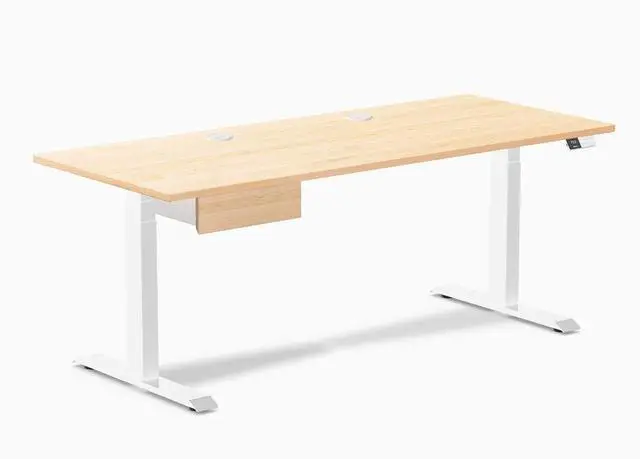 Alt view image 8 of 13 - Desky Dual Hardwood Standing Desk With Drawer - Maple / 72 x 30 inches with Grommets / White