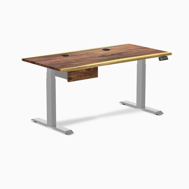 Alt view image 8 of 13 - Desky Dual Hardwood Standing Desk With Drawer - Saman / 60 x 30 inches with Grommets / Grey