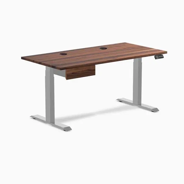 Alt view image 8 of 13 - Desky Dual Hardwood Standing Desk With Drawer - Walnut / 60 x 30 inches with Grommets / Grey