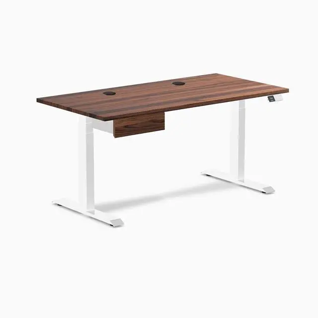 Alt view image 8 of 13 - Desky Dual Hardwood Standing Desk With Drawer - Walnut / 60 x 30 inches with Grommets / White