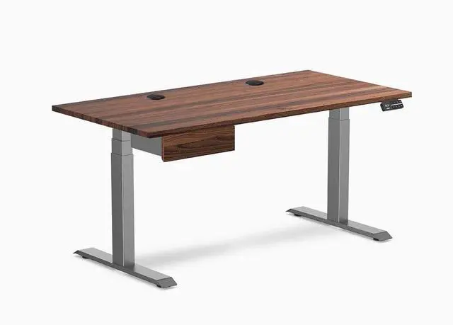 Alt view image 8 of 13 - Desky Dual Hardwood Standing Desk With Drawer - Walnut / 60 x 30 inches with Grommets / Space Grey