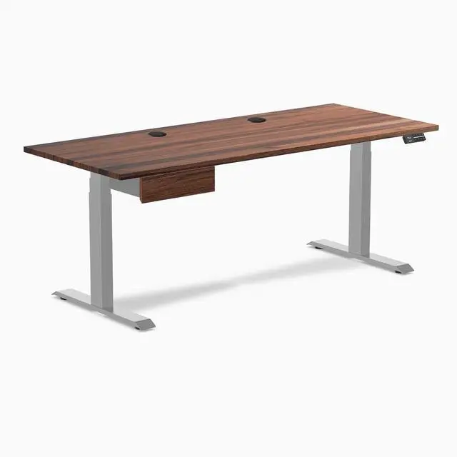 Alt view image 8 of 13 - Desky Dual Hardwood Standing Desk With Drawer - Walnut / 72 x 30 inches with Grommets / Grey