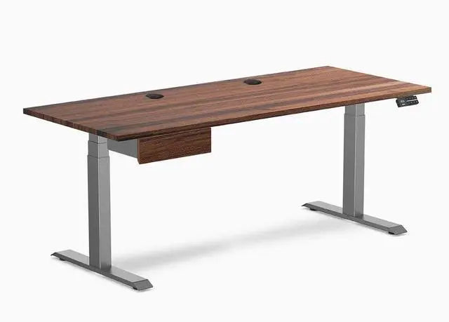 Alt view image 8 of 13 - Desky Dual Hardwood Standing Desk With Drawer - Walnut / 72 x 30 inches with Grommets / Space Grey