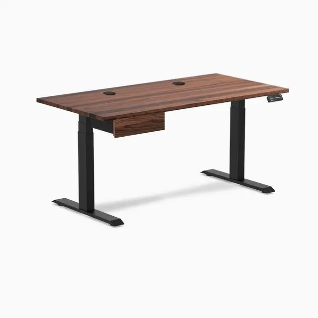 Alt view image 8 of 13 - Desky Dual Hardwood Standing Desk With Drawer - Walnut / 60 x 30 inches with Grommets / Matte Black