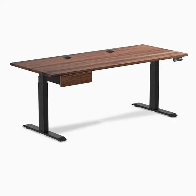 Alt view image 8 of 13 - Desky Dual Hardwood Standing Desk With Drawer - Walnut / 72 x 30 inches with Grommets / Matte Black