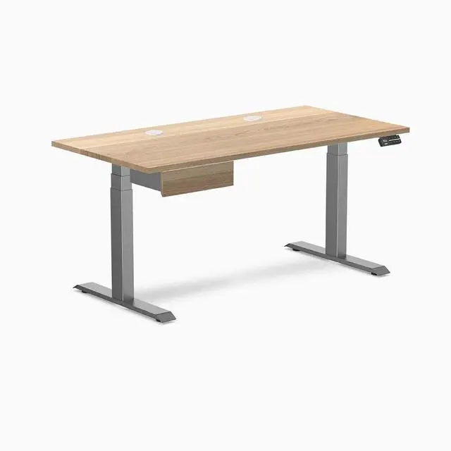 Alt view image 8 of 13 - Desky Dual Hardwood Standing Desk With Drawer - White Ash / 60 x 30 inches with Grommets / Space Grey
