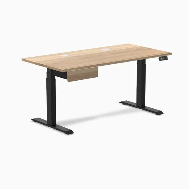 Alt view image 8 of 13 - Desky Dual Hardwood Standing Desk With Drawer - White Ash / 60 x 30 inches with Grommets / Matte Black