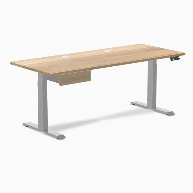 Alt view image 8 of 13 - Desky Dual Hardwood Standing Desk With Drawer - White Ash / 72 x 30 inches with Grommets / Grey