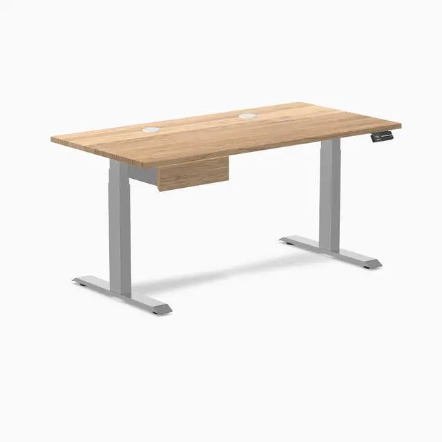 Alt view image 8 of 13 - Desky Dual Hardwood Standing Desk With Drawer - White Oak / 60 x 30 inches with Grommets / Grey