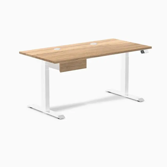 Alt view image 8 of 13 - Desky Dual Hardwood Standing Desk With Drawer - White Oak / 60 x 30 inches with Grommets / White