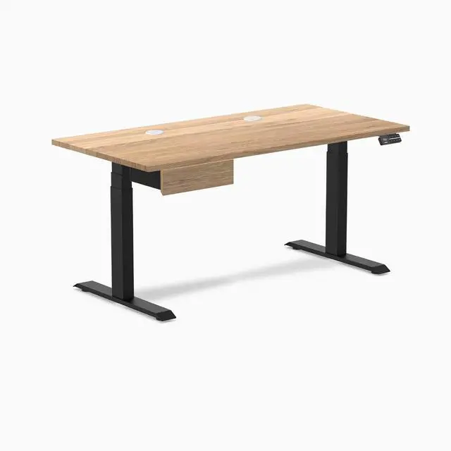 Alt view image 8 of 13 - Desky Dual Hardwood Standing Desk With Drawer - White Oak / 60 x 30 inches with Grommets / Matte Black