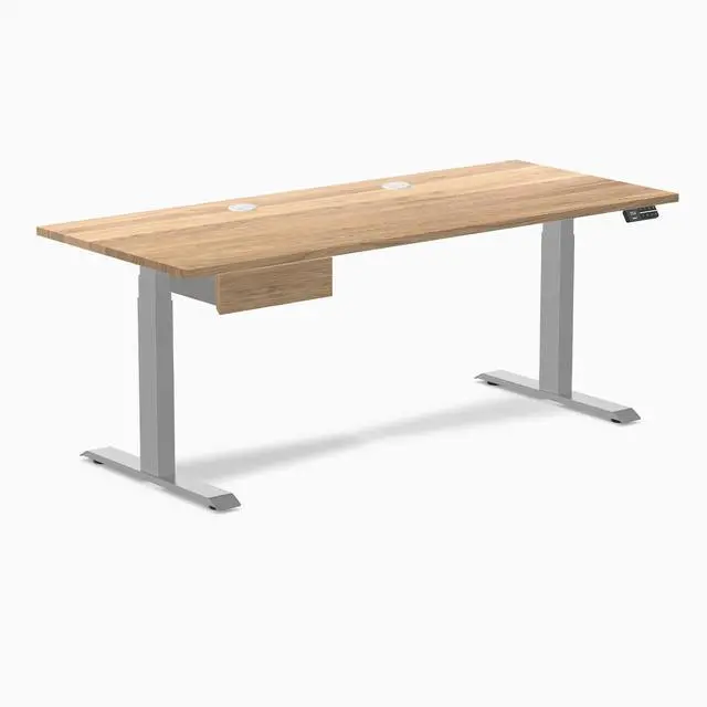 Alt view image 8 of 13 - Desky Dual Hardwood Standing Desk With Drawer - White Oak / 72 x 30 inches with Grommets / Grey