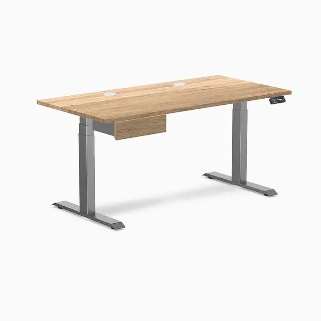Alt view image 8 of 13 - Desky Dual Hardwood Standing Desk With Drawer - White Oak / 60 x 30 inches with Grommets / Space Grey