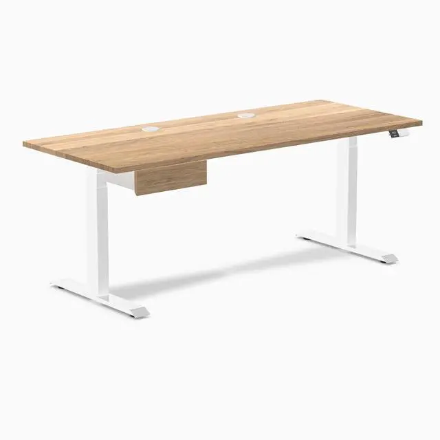 Alt view image 8 of 13 - Desky Dual Hardwood Standing Desk With Drawer - White Oak / 72 x 30 inches with Grommets / White