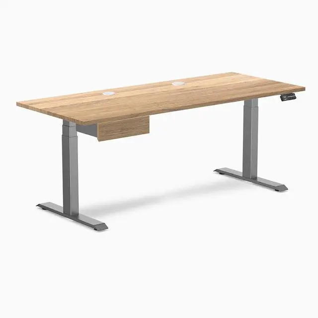 Alt view image 8 of 13 - Desky Dual Hardwood Standing Desk With Drawer - White Oak / 72 x 30 inches with Grommets / Space Grey