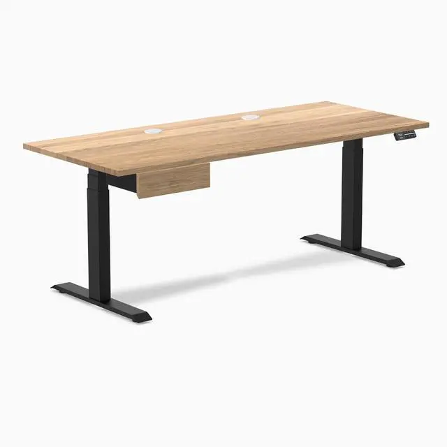 Alt view image 8 of 13 - Desky Dual Hardwood Standing Desk With Drawer - White Oak / 72 x 30 inches with Grommets / Matte Black