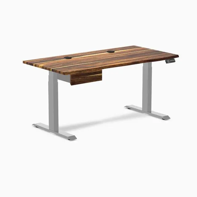 Alt view image 8 of 13 - Desky Dual Hardwood Standing Desk With Drawer - Pheasantwood / 60 x 30 inches with Grommets / Grey