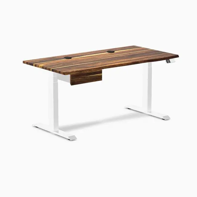 Alt view image 8 of 13 - Desky Dual Hardwood Standing Desk With Drawer - Pheasantwood / 60 x 30 inches with Grommets / White