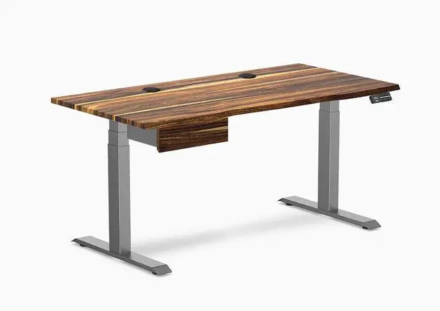 Alt view image 8 of 13 - Desky Dual Hardwood Standing Desk With Drawer - Pheasantwood / 60 x 30 inches with Grommets / Space Grey