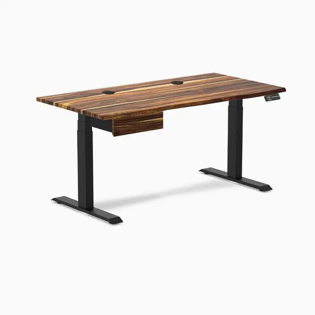 Alt view image 8 of 13 - Desky Dual Hardwood Standing Desk With Drawer - Pheasantwood / 60 x 30 inches with Grommets / Matte Black