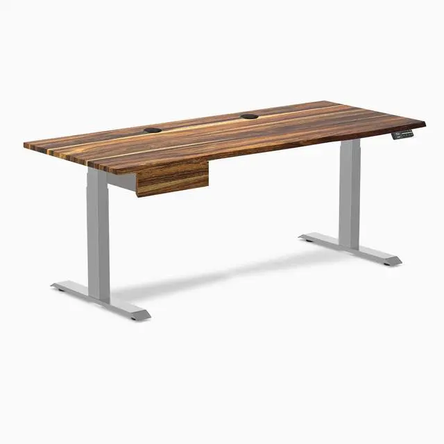 Alt view image 8 of 13 - Desky Dual Hardwood Standing Desk With Drawer - Pheasantwood / 72 x 30 inches with Grommets / Grey