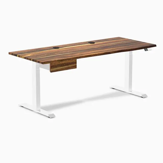 Alt view image 8 of 13 - Desky Dual Hardwood Standing Desk With Drawer - Pheasantwood / 72 x 30 inches with Grommets / White